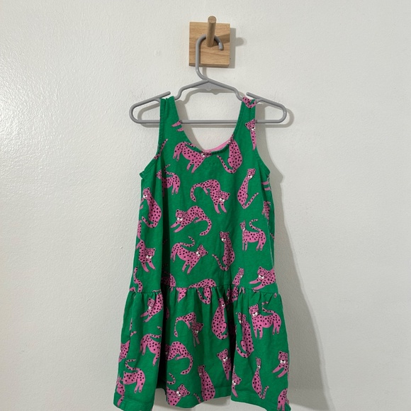Mini Boden Pink & Green Sleeveless Cheetah Drop Waist Dress 5-6 Yr - Picture 5 of 5